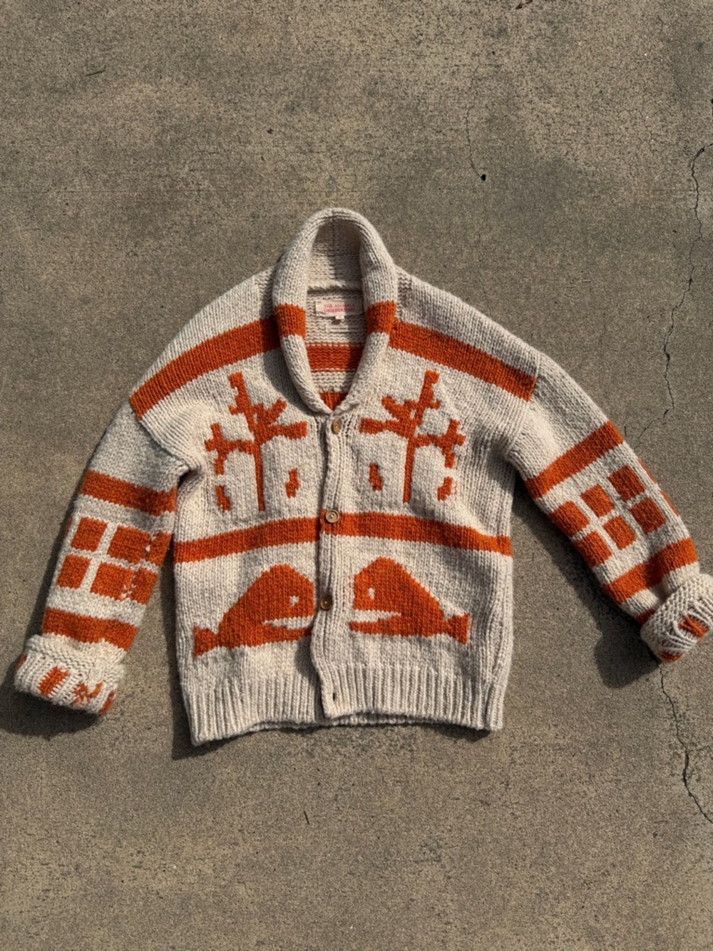 The Animals Observatory Shawl Collar Cardigan in Cream & Orange